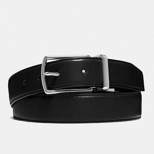 Coach Harness Buckle Men's Reversible Leather Belt Black / Brown Silver f64924